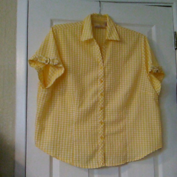 Joanna Plus Tops - Yellow and White gingum check blouse 2 x
